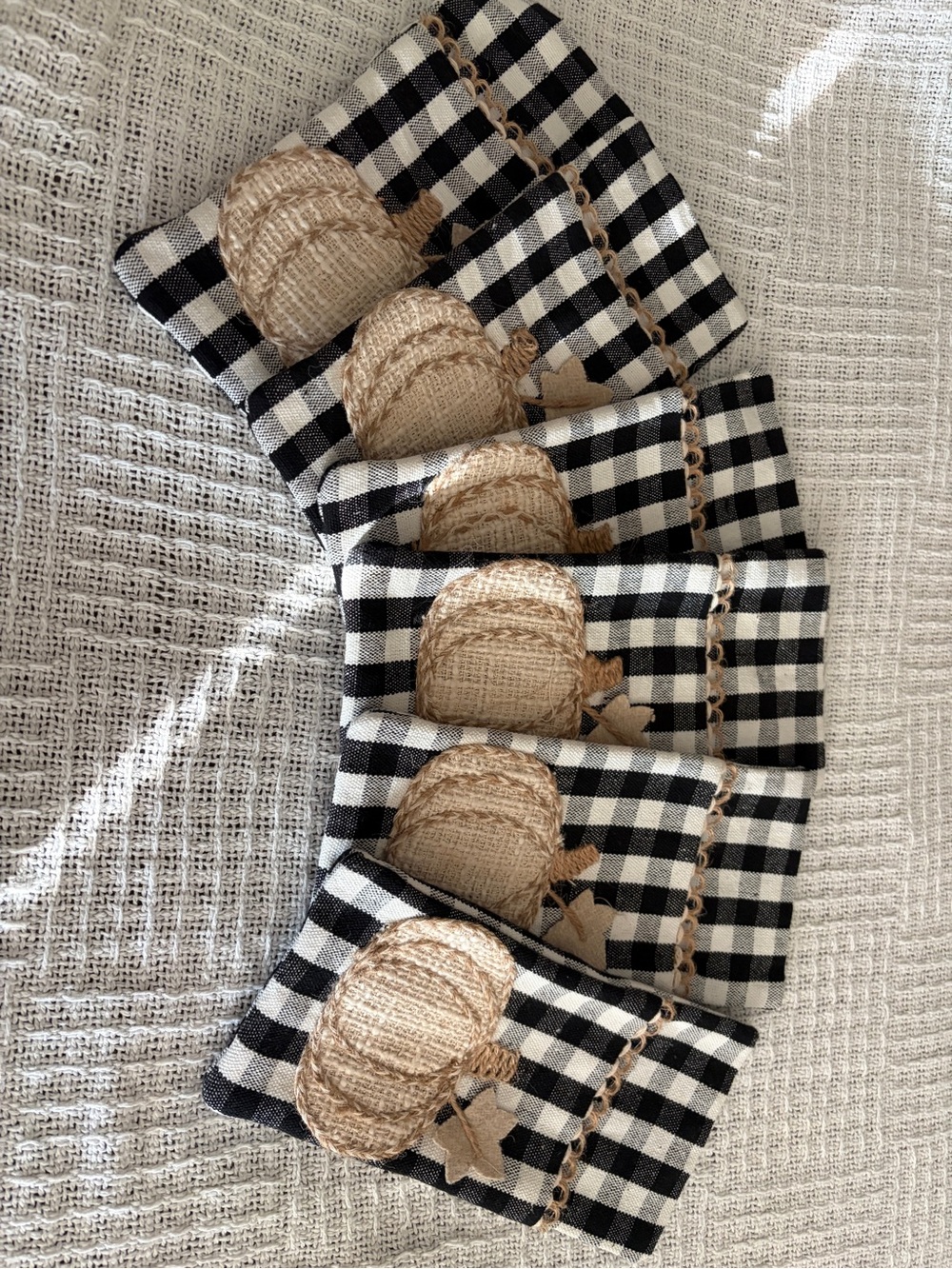 Black & Cream Pumpkin Appliqué silverware holders set of6